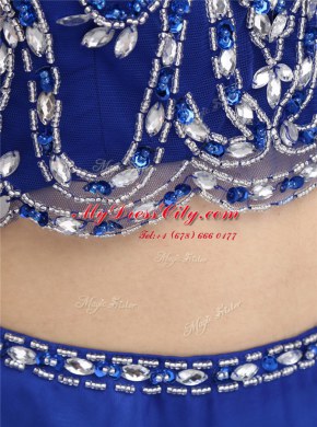 Scoop Criss Cross Royal Blue Sleeveless Beading Knee Length Prom Dresses