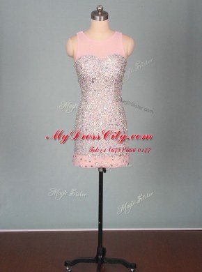 Discount Scoop Pink Elastic Woven Satin Zipper Sleeveless Mini Length Beading