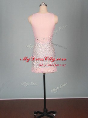 Discount Scoop Pink Elastic Woven Satin Zipper Sleeveless Mini Length Beading