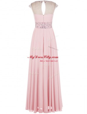 Exquisite Scoop Sleeveless Zipper Prom Party Dress Baby Pink Chiffon