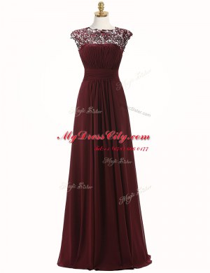 A-line Burgundy Scoop Chiffon Sleeveless Floor Length Zipper