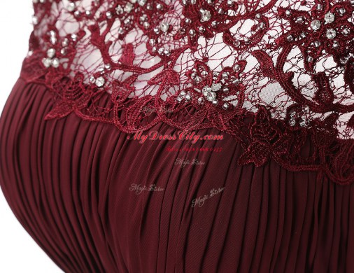 A-line Burgundy Scoop Chiffon Sleeveless Floor Length Zipper