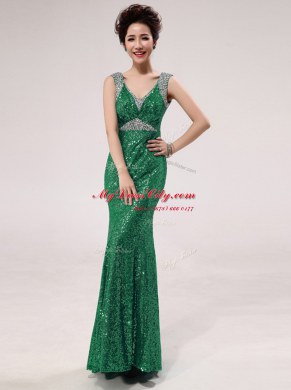 Spectacular Mermaid Fuchsia Sleeveless Sequins Floor Length Prom Dresses