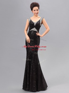 Spectacular Mermaid Fuchsia Sleeveless Sequins Floor Length Prom Dresses