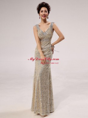 Spectacular Mermaid Fuchsia Sleeveless Sequins Floor Length Prom Dresses