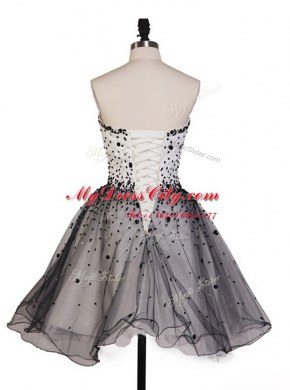 Grey Sweetheart Neckline Beading Dress for Prom Sleeveless Lace Up