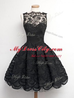 Lace Knee Length A-line Sleeveless Black Prom Dresses Zipper