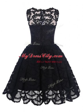 Lace Knee Length A-line Sleeveless Black Prom Dresses Zipper