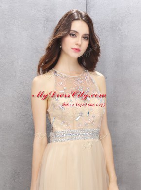 Scoop Tulle Sleeveless Knee Length Dress for Prom and Beading