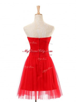 Adorable Red Sweetheart Zipper Ruching Evening Dress Sleeveless