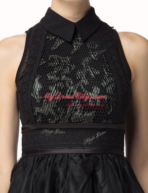 Fine Black High-neck Zipper Lace Prom Dress Sleeveless