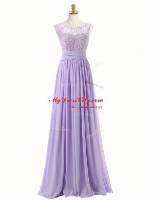 Scoop Lavender Sleeveless Sweep Train Lace With Train Prom Evening Gown