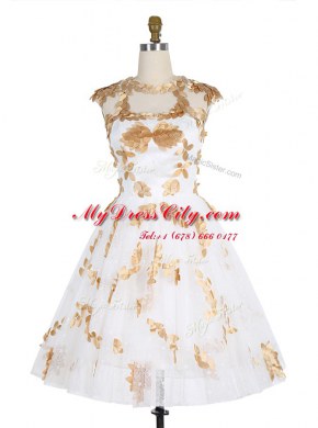 Flirting Scoop Lace White Zipper Prom Party Dress Appliques Sleeveless Knee Length