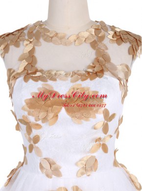 Flirting Scoop Lace White Zipper Prom Party Dress Appliques Sleeveless Knee Length