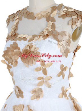 Flirting Scoop Lace White Zipper Prom Party Dress Appliques Sleeveless Knee Length