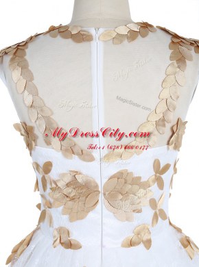 Flirting Scoop Lace White Zipper Prom Party Dress Appliques Sleeveless Knee Length