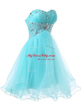 Sweet Sleeveless Lace Up Knee Length Beading Party Dress