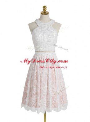 Fine Halter Top Lace Sleeveless Zipper Knee Length Beading