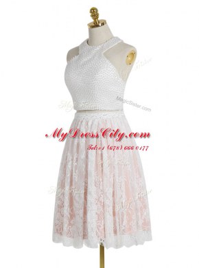 Fine Halter Top Lace Sleeveless Zipper Knee Length Beading