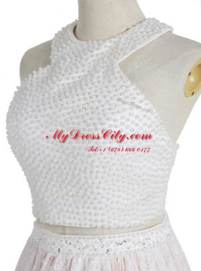 Fine Halter Top Lace Sleeveless Zipper Knee Length Beading