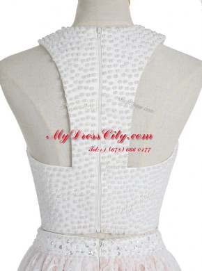Fine Halter Top Lace Sleeveless Zipper Knee Length Beading