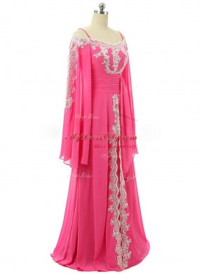 Discount Hot Pink A-line Lace and Sequins Prom Party Dress Zipper Chiffon Long Sleeves