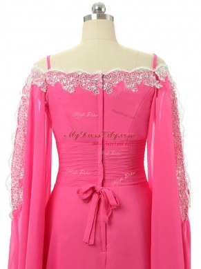 Discount Hot Pink A-line Lace and Sequins Prom Party Dress Zipper Chiffon Long Sleeves