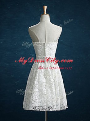 Sweet White A-line Beading Evening Dress Zipper Lace Sleeveless Mini Length