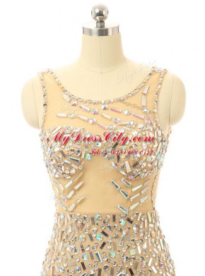 Luxury Scoop Champagne Sleeveless Elastic Woven Satin Backless Prom Dresses