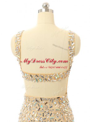 Luxury Scoop Champagne Sleeveless Elastic Woven Satin Backless Prom Dresses