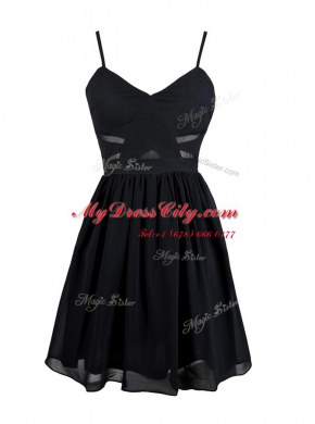 Black Sleeveless Ruching Mini Length Prom Gown