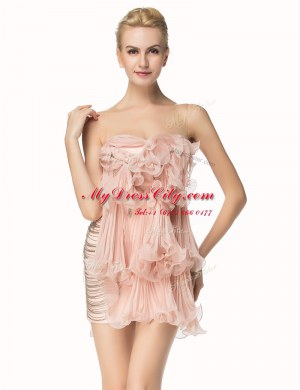 Cute Scoop Pink Sleeveless Beading and Pleated Mini Length Prom Dresses