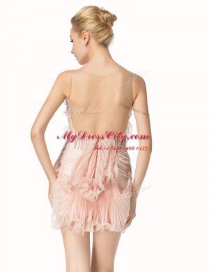 Cute Scoop Pink Sleeveless Beading and Pleated Mini Length Prom Dresses