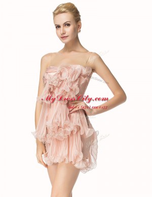Cute Scoop Pink Sleeveless Beading and Pleated Mini Length Prom Dresses