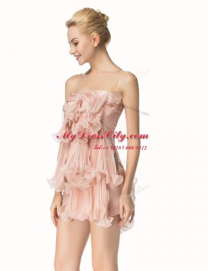 Cute Scoop Pink Sleeveless Beading and Pleated Mini Length Prom Dresses