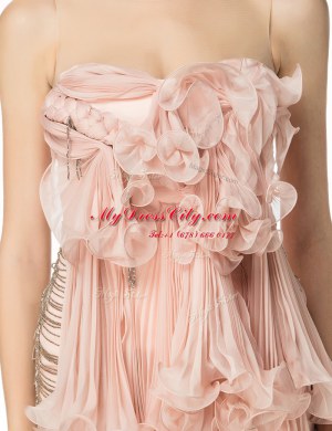 Cute Scoop Pink Sleeveless Beading and Pleated Mini Length Prom Dresses