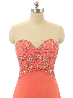 Ideal Watermelon Red Sleeveless Floor Length Beading Lace Up Evening Dress