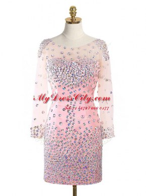 Shining Pink Scoop Neckline Beading Homecoming Dress Long Sleeves Zipper