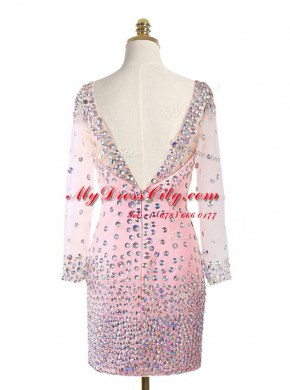 Shining Pink Scoop Neckline Beading Homecoming Dress Long Sleeves Zipper