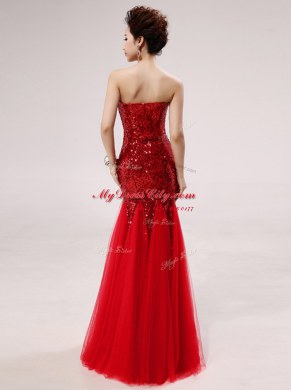Sumptuous Mermaid Red Zipper Sweetheart Sequins Homecoming Dress Satin and Tulle Sleeveless