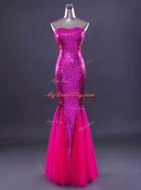 Sumptuous Mermaid Red Zipper Sweetheart Sequins Homecoming Dress Satin and Tulle Sleeveless
