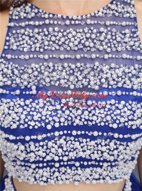 Scoop Backless Knee Length Royal Blue Prom Party Dress Organza Sleeveless Beading