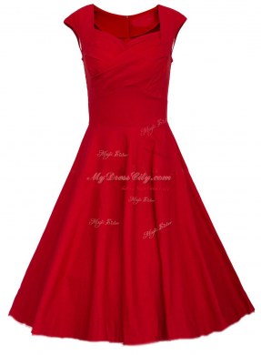 Enchanting Square Satin Cap Sleeves Knee Length Dress for Prom and Ruching