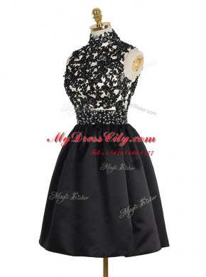 Black High-neck Neckline Beading and Appliques Dress for Prom Sleeveless Zipper