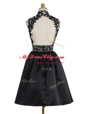 Black High-neck Neckline Beading and Appliques Dress for Prom Sleeveless Zipper