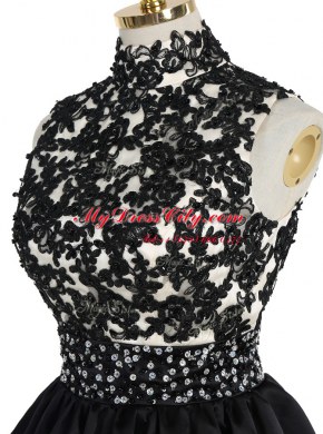 Black High-neck Neckline Beading and Appliques Dress for Prom Sleeveless Zipper