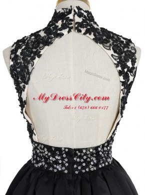 Black High-neck Neckline Beading and Appliques Dress for Prom Sleeveless Zipper