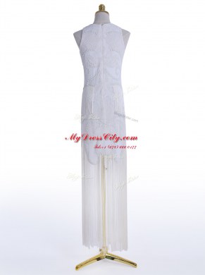 Scoop Floor Length A-line Sleeveless White Dress for Prom Zipper
