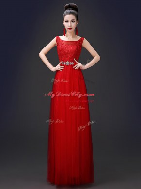 Latest Scoop Red Zipper Dress for Prom Appliques Sleeveless Floor Length