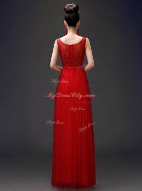 Latest Scoop Red Zipper Dress for Prom Appliques Sleeveless Floor Length